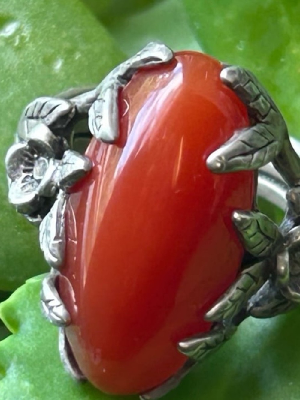 Pre-Owned Antique Size 5 Art Nouveau Sterling Silver Red Carnelian Gemstone Ring